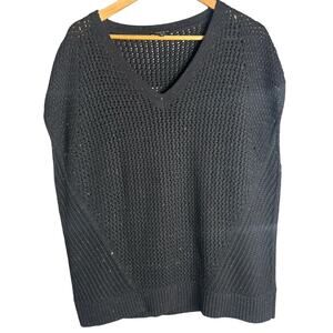 Lafayette 148 New York Open Knit Sleeveless V-Neck Sweater Black Size M